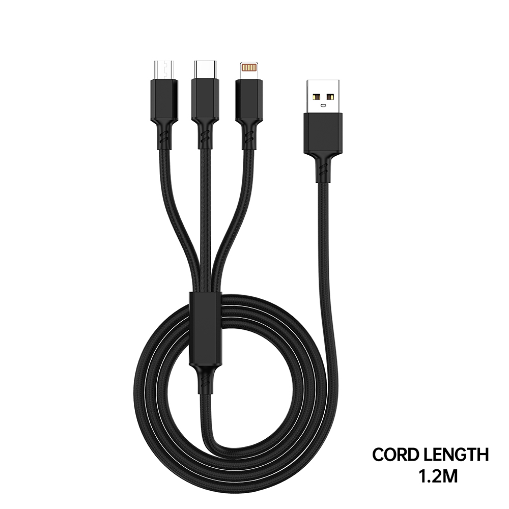 NCC D120MCL 3 in 1 Woven Charging Cable 1.2m