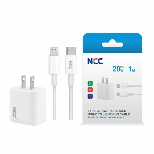 NCC C14 Charger Set Type-C to Lightning US Plug 20Wa and the package