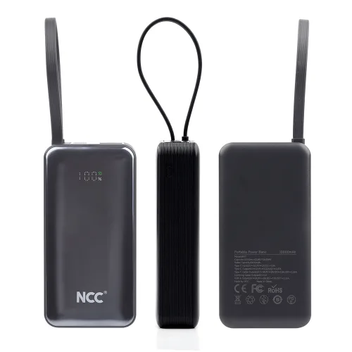 NCC BP17 10000mah 22.5W Electroplated Surface Fast Charging Power Bank with USB-C and Lightning Cable