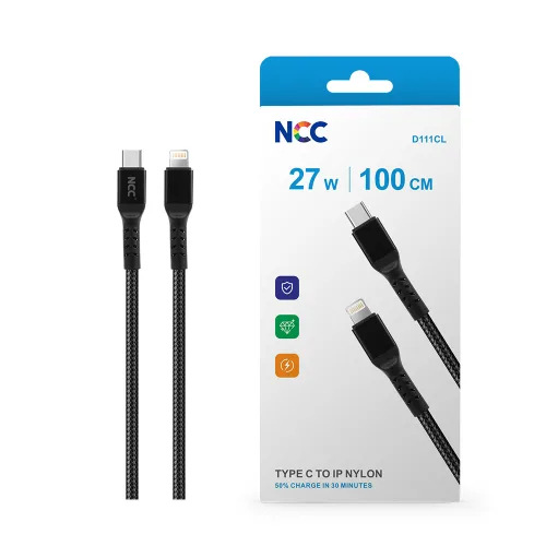 NCC D111CL Nylon 27W 100CM Type C to Lightning Charging Data Cable & package