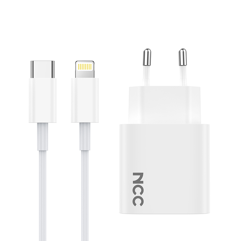 NCC C16 20W Charger Set (USB-C Charger + C-L Date Cable 1.0M) | EU Plug Options
