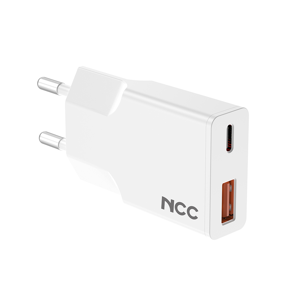 NCC C214 30W Ultra Thin USB-A+C Charger | EU Plug Options